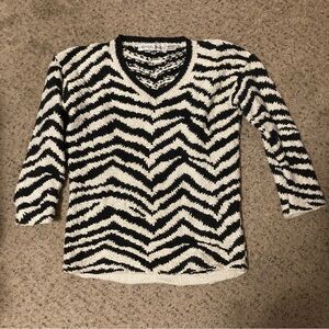 Vintage Michael Simon zebra stripe print chunky knit pullover V neck sweater